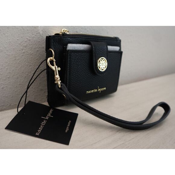 Nanette Lepore 28720379 Black Vegan Leather “Kerri” Pebble Card Case Wristlet - Picture 3 of 5